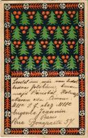 1913 Karácsony. Az Orsz. Magy. Kir. Iparművészeti Iskola levelezőlapjai. Rigler J. E. rt. 2022. / Ungarische Werkstätte / Hungarian art postcard, Christmas greeting (Rb)