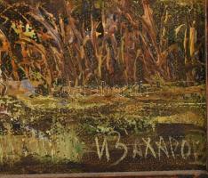 Olvashatatlan cirill betűs jelzéssel: Vízparti táj. Olaj, vászon. 40x60 cm. Dekoratív fakeretben