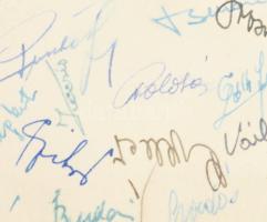 1953 Párizs, az Aranycsapat tagjai által aláírt képeslap a 6:3-as diadal után: Buzánszky, Puskás, Bu...