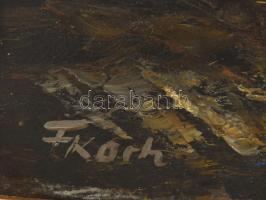 F Koch jelzéssel: Alpesi táj. Olaj, farost. 60x71 cm. Dekoratív, kissé sérült fakeretben