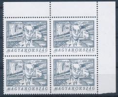 1998 Jendrassik György ívsarki 4-es tömb, a jobb felső bélyegen "a motorvonat tetején fehér folt" tévnyomat (4.400)