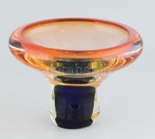 Cseh sommerso üveg kínáló, jelzés nélkül, kopásokkal, m: 13 cm