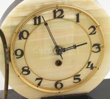 Art Deco ónix, márvány, figurális, kandallóóra, mechanikus, nincs kipróbálva, 24x45 cm