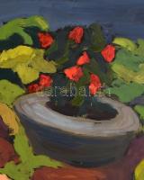 Mártonfi Benke Márta (1958-): Virágzó kert (cím nélkül). Olaj, farost, jelzett. Fakeretben. 100x70 c...