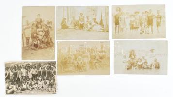 1908-1909-1911 Gradói nyaralások fotói, 5 db fotólap, a hátoldalakon feliratozottak, a felületeken bejegyzésekkel, egy fotó sarkán törésnyommal, 8x13 cm és 9x14 cm közötti méretben + 1927 Portorose-i (Portoroz), fotólap, a hátoldalon feliratozva, sérült, 8,5x13,5 cm