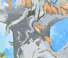 B. Séday Mária (1925-2009): Őszi lovaglás. Olaj, farost, jelzett. Hátoldalán autográf felirattal. Fa...