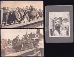 1915-1926 Balatoni hajókirándulások fotói, 3 db fotó, 1 db keményhátú fotó és 2 db fotólap, 2 fotón a balatonfüredi Balatontavi Gőzhajózási Rt. (BGRT) Jókay gőzösével (Kurzweil műterem fotói), egy felületén kis foltokkal, 12x9 cm és 9x14 cmx2