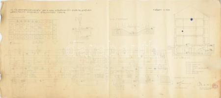 1939 A kőbányai dohánygyár légoltalmi óvóhelyének átalakítási terve, 2 db műszaki rajz feltekerve, gyűrődésekkel