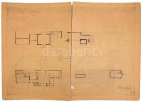 cca 1940 Kőbánya-alsó pályaudvar új állomás épületének pályaterve, tervrajz, kartonon, két részletbe szakadva, teljes méret: 60×82 cm