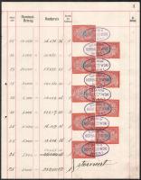 Bécs 1917 Értékpapír forgalmi napló lapja 9 x 1K értékpapír forgalmi adóbélyeggel
