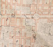 1886 Budapest Terézváros térképe, Wohlfahrt Henrik minisztériumi felügyelő által feliratozott, szaka...