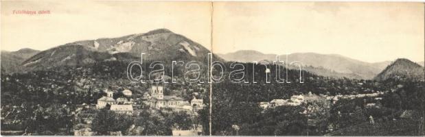 Felsőbánya, Baia Sprie; látkép délről, templom. A Gutini választmány kiadása, kihajtható panorámalap / general view, church. folding panoramacard (fl)