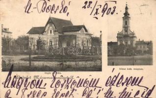 1903 Máramarossziget, Sighetu Marmatiei; Sugár úti villa, Római katolikus templom. Kiadja Kaufmann Ábrahám / villa, Catholic church (fa)