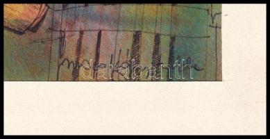 Macskássy Izolda (1945-2021): Páva a kerítésen. Vegyes technika, papír, jelzett. Paszpartuban. 33x14...