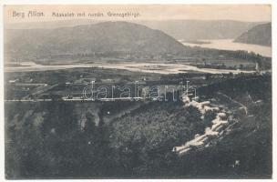 1919 Ada Kaleh, Beg Allion, Adakaleh mit rumän. Grenzgebirge / látkép Orsova alatt, Ada Kaleh szigete az Allion-heggyel, magyar-román határhegység, előtérben a Cserna-völgy és Nagyzsuppány (Zsupanek), amely a Vaskapu erőmű üzembe helyezése után a víz alá került. Hutterer G. kiadása - Nagyon ritka! / general view, Hungarian-Romanian border, mountain range, Cerna Valley and the village of Jupalnic in the foreground (submerged during the construction of the Iron Gate Hydroelectric Power Plant 1964-1972) - Very rare! (EK)