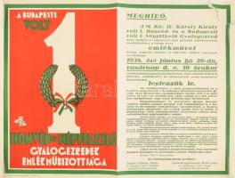 1938 A Honvéd és Népfelkelő Gyalogezredek Emlékműbizottságának meghívója, hajtott, szakadással, 47×63 cm