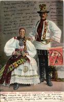 1904 Erdélyi szászok népviseletben, folklór / Sächsische Brautpaar. Volkstracht aus Siebenbürgen / Transylvanian Saxon folklore. D. T. C. L. Serie 301. 9. TCV card (EK)