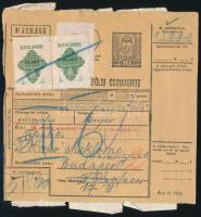 1946 Csomagszállító 2 x 100P okirati illetékkel + Újjáépítés 15 x 1.000P bérmentesítéssel &quot;KISÚJSZÁLLÁS&quot; - &quot;BUDAPEST&quot;