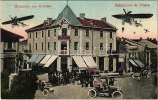 Vratsa, Vratza; Salutations / Grand Hotel Bulgaria, in the future montage with automobiles, aircrafts, balloon, autobus