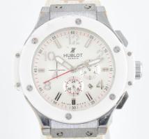 Hublot replika automata férfi karóra, műanyag szíjjal, plexi kissé karcos, működik, d: 4,5 cm