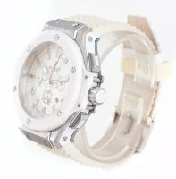 Hublot replika automata férfi karóra, műanyag szíjjal, plexi kissé karcos, működik, d: 4,5 cm