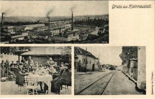 Klein-Neusiedl, Kleinneusiedl; Papierfabrik / paper mill, factory, inn, garden with guests and waiters, street view (EK)