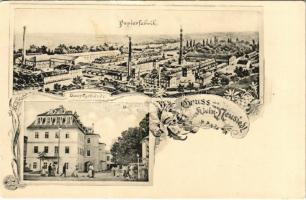 Klein-Neusiedl, Kleinneusiedl; Papierfabrik, Hauptgebäude / paper mill, factory, main building. Art Nouveau, floral