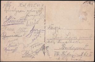 1925 Az Aradi TC vagy a Nemzeti SC magyar labdarúgócsapat tagjai által aláírt képeslap, Rémay János, Rámay Gyula, Hesser Tibor. Künsztler József, Révész Béla a Kiel elleni mérkőzésről, amely csapatban szintén játszottak magyarok pl Obitz Gábor aki szintén aláírta a lapot / Hungarian and Holstein Kiel football players autograph signed postcard.