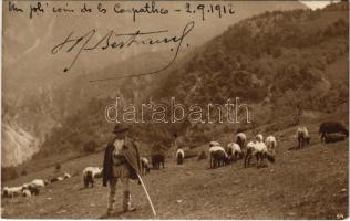 1912 Colectia A. Bellu. Editura C. Sfetea, Bucuresti / Romanian folklore, shepherd in the mountains (Rb)