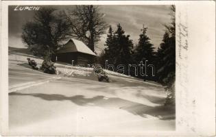 1936 Lupény, Lupeni; Straja / Strázsai menedékház télen / mountain tourist rest house, chalet in winter. photo