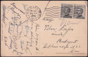 1929 A III. kerületi TC labdarúgó csapat tagjai által aláírt képeslap Rómából Drössler Béla, Fenyvesi László, Biró, Berkes, stb aláírásával / Hungarian football players autograph signed postcard.