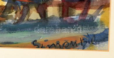 Simon Béla (1957-): Városrészlet, olaj, karton jelzett keretben 32x48 cm