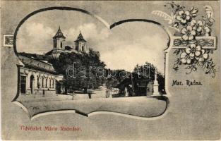 1910 Máriaradna, Radna (Lippa, Lipova); kegytemplom, utca. Birnfeld Simon kiadása / pilgrimage church, street view. Floral (EK)