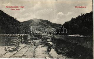 Resicabánya, Resicza, Recita, Resita; Kemenceszéki-völgy árvíz után, fűrésztelep, iparvasút / Cuptoare Secul after the flood, sawmill, industrial railway tracks - képeslapfüzetből / from postcard booklet