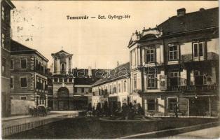 1915 Temesvár, Timisoara; Szent György tér, Pilzeni sörcsarnok, Erdélyi laktanya. Polatsek kiadása / square, beer hall, inn, K.u.K. military barracks (fl)