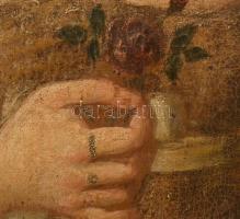 Ismeretlen festő: Nemesi pár portréja. 2 db festmény. Olaj, vászon, restaurált, a női portré erősebb...