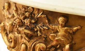 Rokokó stílusú, laparanyozott konzol asztal, márvány lappal, minimális sérülésekkel, 85x41x84 cm / A...