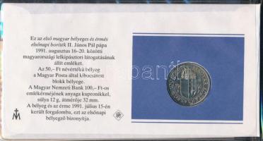 1991. 100Ft Cu-Ni "II. János Pál pápa látogatása Magyarországon" érmés borítékban, első na...