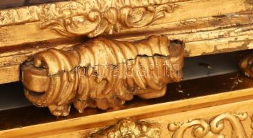 1880 körül, aranyozott négy lábú konzol asztal, felső vitrin résszel, kis sérülésekkel, 60x31x172 cm...