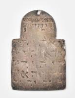 Ezüst (Ag) héber feliratos judaika amulett, medál, jelzés nélkül, 5x3,5 cm, nettó: 5,8g