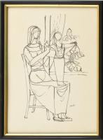 Kohán György (1910-1966): Anya gyermekével. Szitanyomat, papír, jelzett, a nyomaton, üvegezett keretben, 30x22 cm