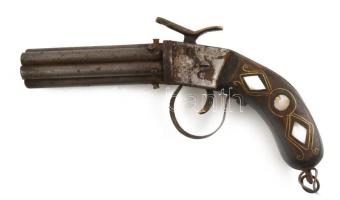 Replika pisztoly, antikolt, h: 22 cm