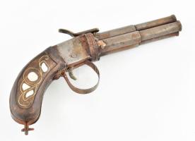 Borsszóró pisztoly, antikolt, gyűjtői replika , h: 22 cm