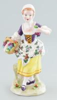 Német porcelán figura, szőlős lány, lepattanásokkal, jelzett, m: 14 cm