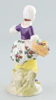 Német porcelán figura, szőlős lány, lepattanásokkal, jelzett, m: 14 cm