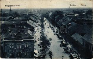 1916 Nagybecskerek, Zrenjanin, Veliki Beckerek; Totale / látkép, Hunyadi utca, piaci árusok, bódék / street view, market vendors, booths