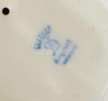 Német porcelán figura, fagottozó fiú, kopott, kis sérülésekkel, jelzett, m: 15 cm