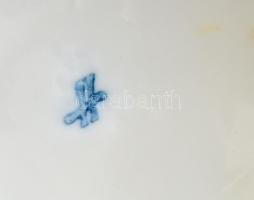 Német porcelán figura, nyulas fiú, kopott, kis sérülésekkel, jelzett, m: 17 cm