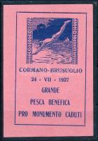 1927 Olaszország-Magyarország sportmérkőzés emlékív (Helbing Ferenc tervezte sport bélyeg képével) / souvenir sheet