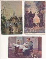 17 db RÉGI művészlap, pár litho vegyes minőségben / 17 pre-1945 art postcards in mixed quality, some lithos